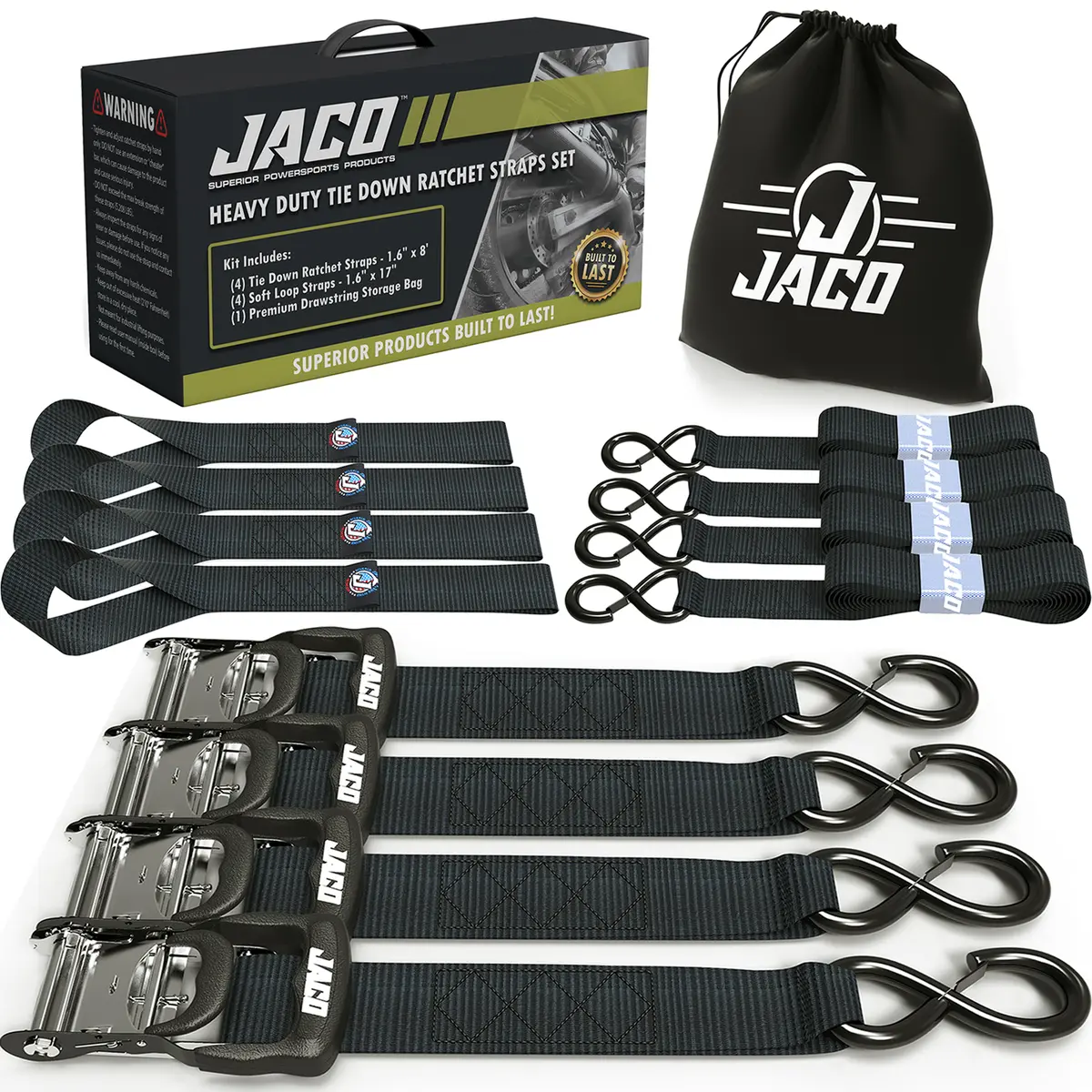 Heavy Duty Ratchet Tie Down Straps With Soft Loops (1.6" X 8 Ft) | Aar Certified Break Strength (5,208 Lbs) 1