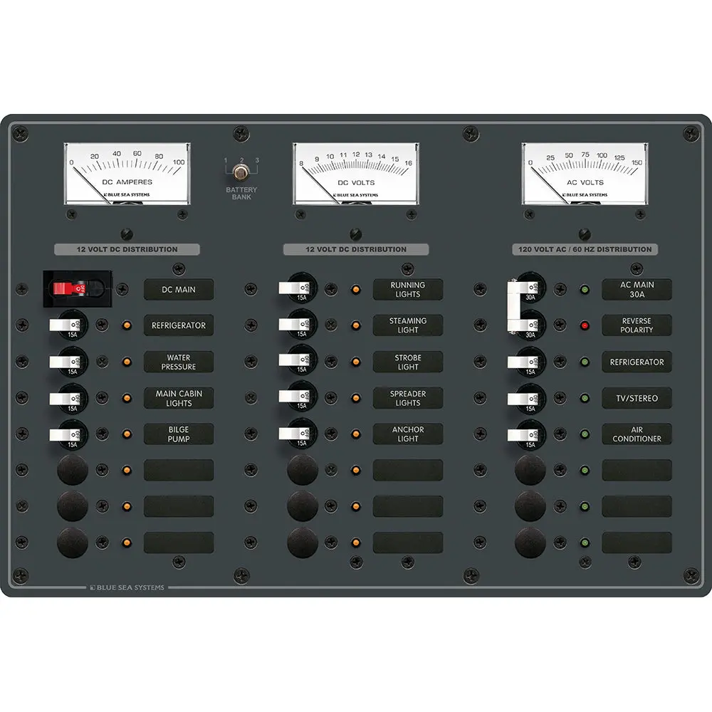 Blue Sea 8084 Ac Main +6 Positions/Dc Main +15 Positions Toggle Circuit Breaker Panel - White Switches [8084] 1
