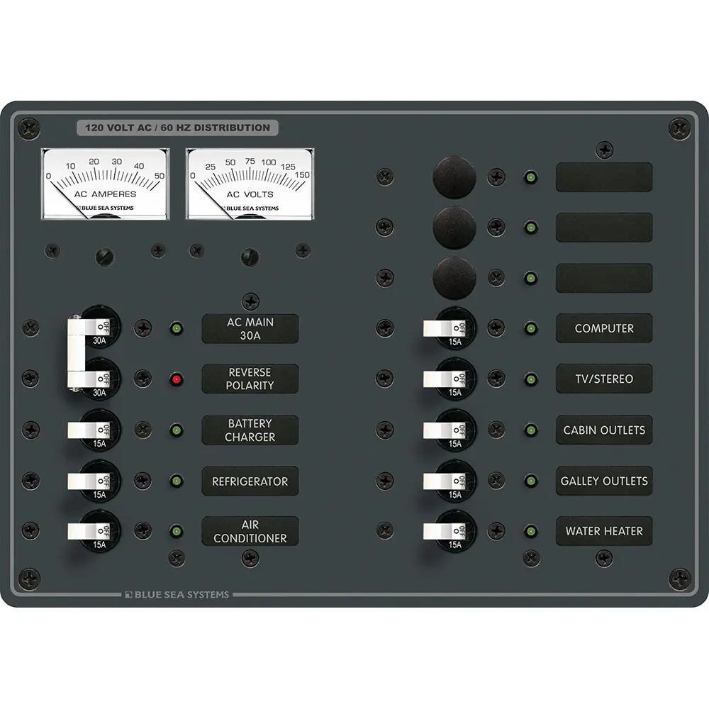 Blue Sea 8076 Ac Main +11 Positions Toggle Circuit Breaker Panel - White Switches [8076] 1