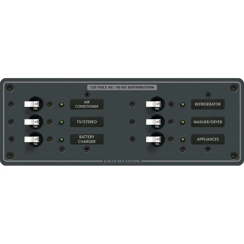 Blue Sea 8097 Ac 6 Position Toggle Circuit Breaker Panel - White Switches [8097] 1