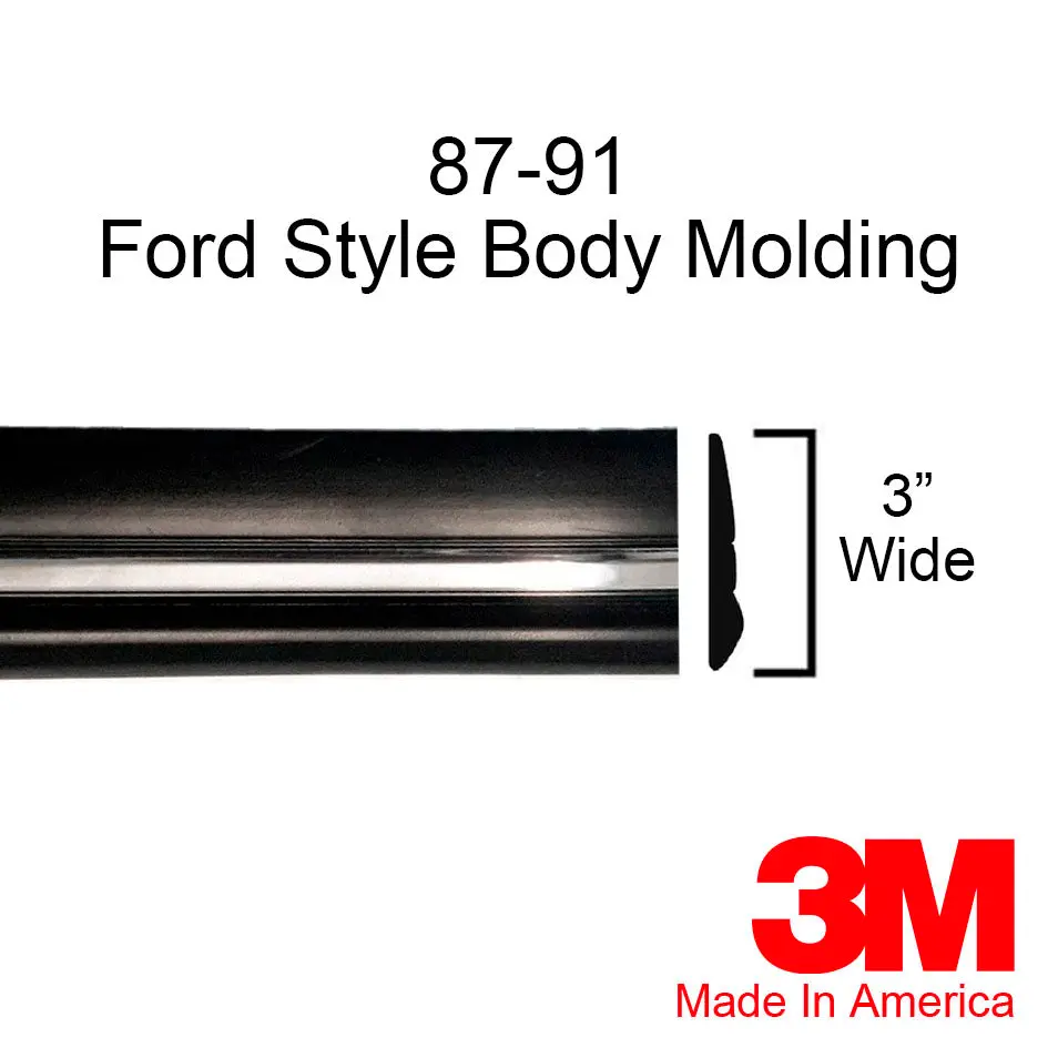 Black/Chrome Side Body Trim Molding For Use On 1987-1991 Ford F150 Pickup Truck - 3" Wide 1