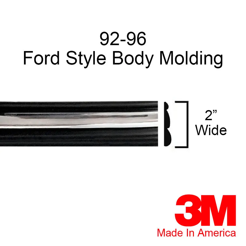 2" Chrome/Black Side Body Trim Molding For Use On 1992-1996 Ford Pickup Truck 1
