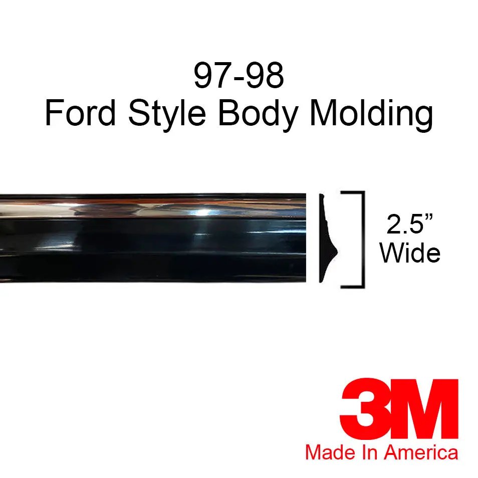 Chrome/Black Side Body Trim Molding For Use On 1997-1998 Ford Pickup Truck - 2.5" Wide 1