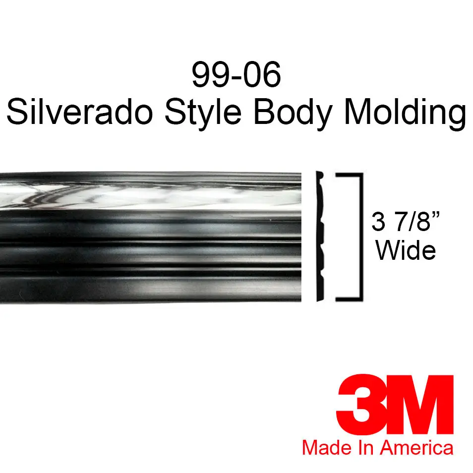 1999-2006 Chevy Silverado Chrome/Black Side Body Trim Molding 3 7/8" Wide 1