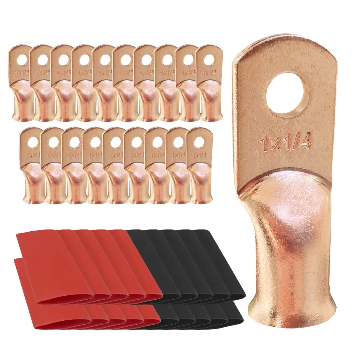 Battery Lugs, Copper Wire Lugs, Heavy Duty Battery Cable Ends, Tubular Ring Terminals, Awg Crimp Wire Ring Lugs, Battery Terminal Connectors With 3:1 Heat Shrink Tubing 40