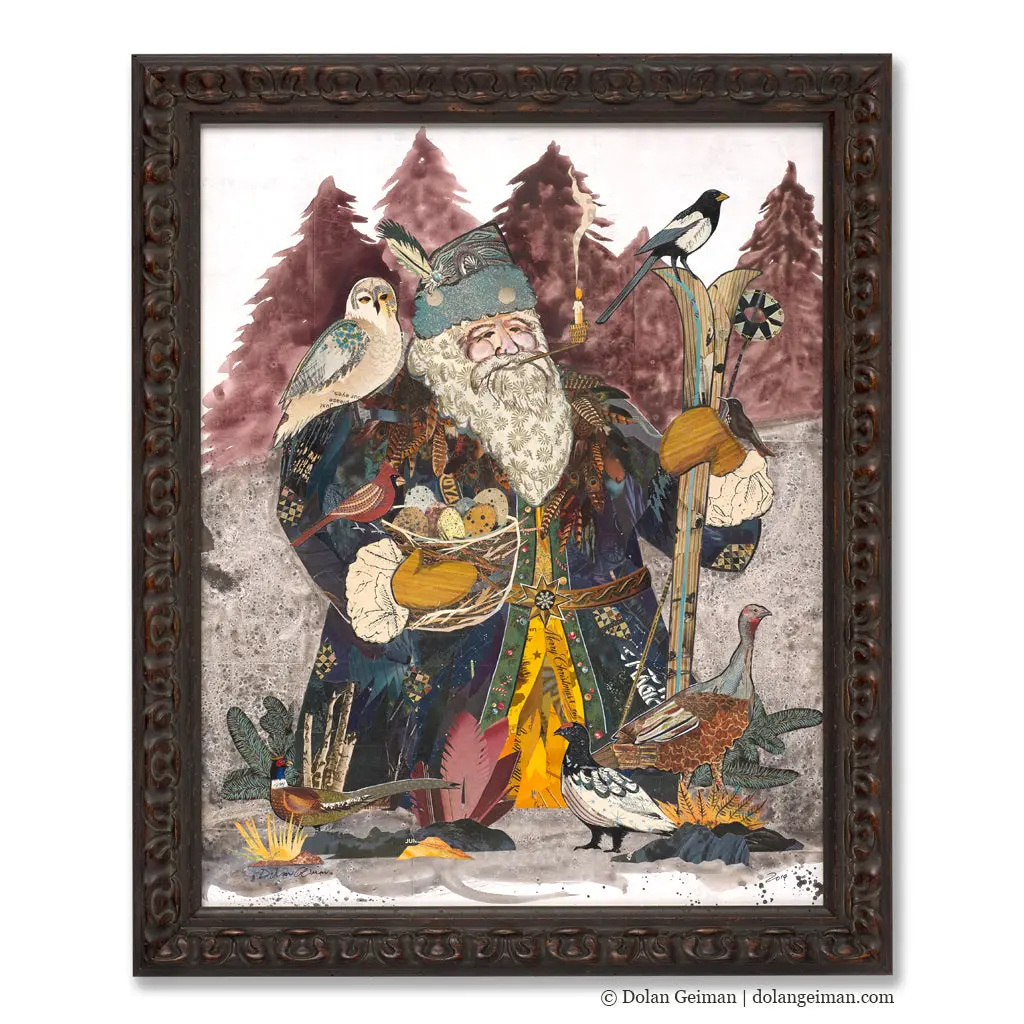 Santa's Flock Original Paper Collage 1