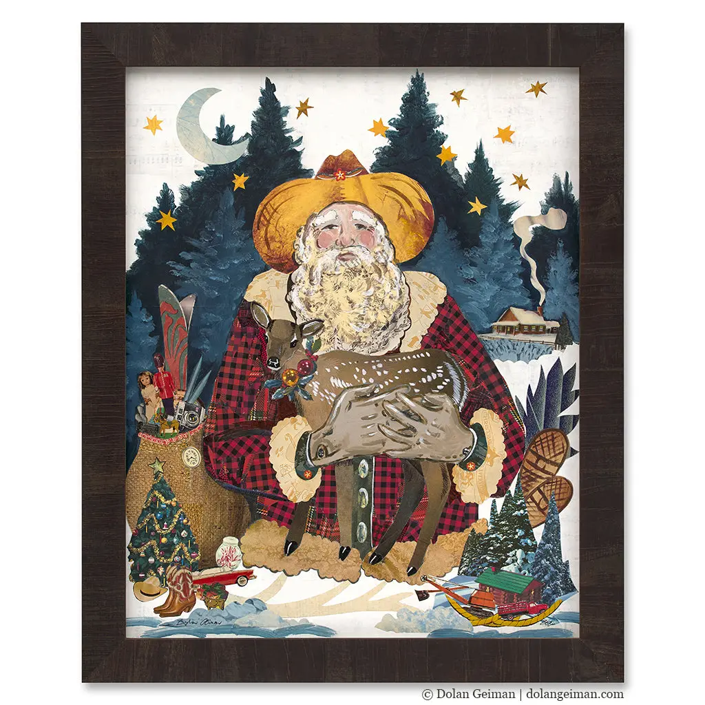 Santa's Cabin Original Paper Collage 1