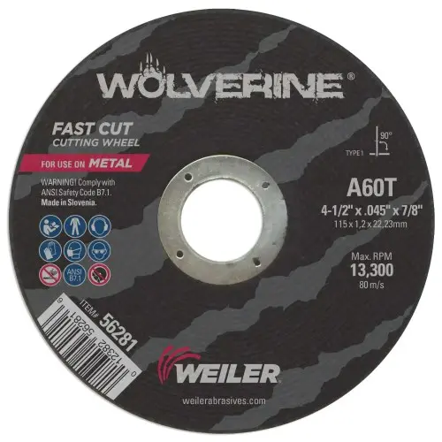 Weiler - 4-1/2" X 0.045" Wolverine Type 1 Cut-Off Wheel, A60t, 7/8" A.H. 1