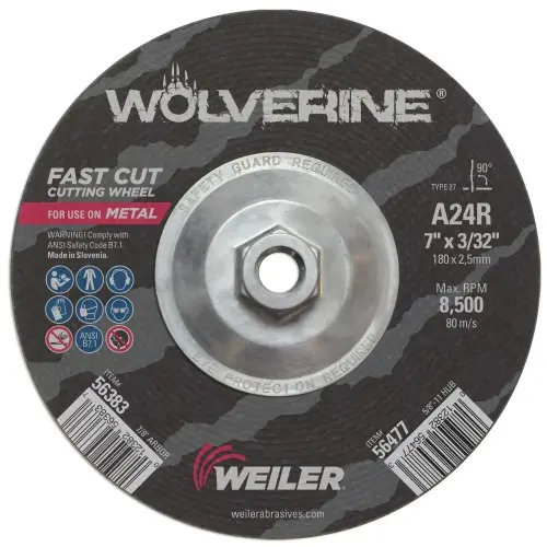 Weiler - 7" X 3/32" Wolverine Type 27 Cutting Wheel, A24r, 5/8"-11 Nut 1