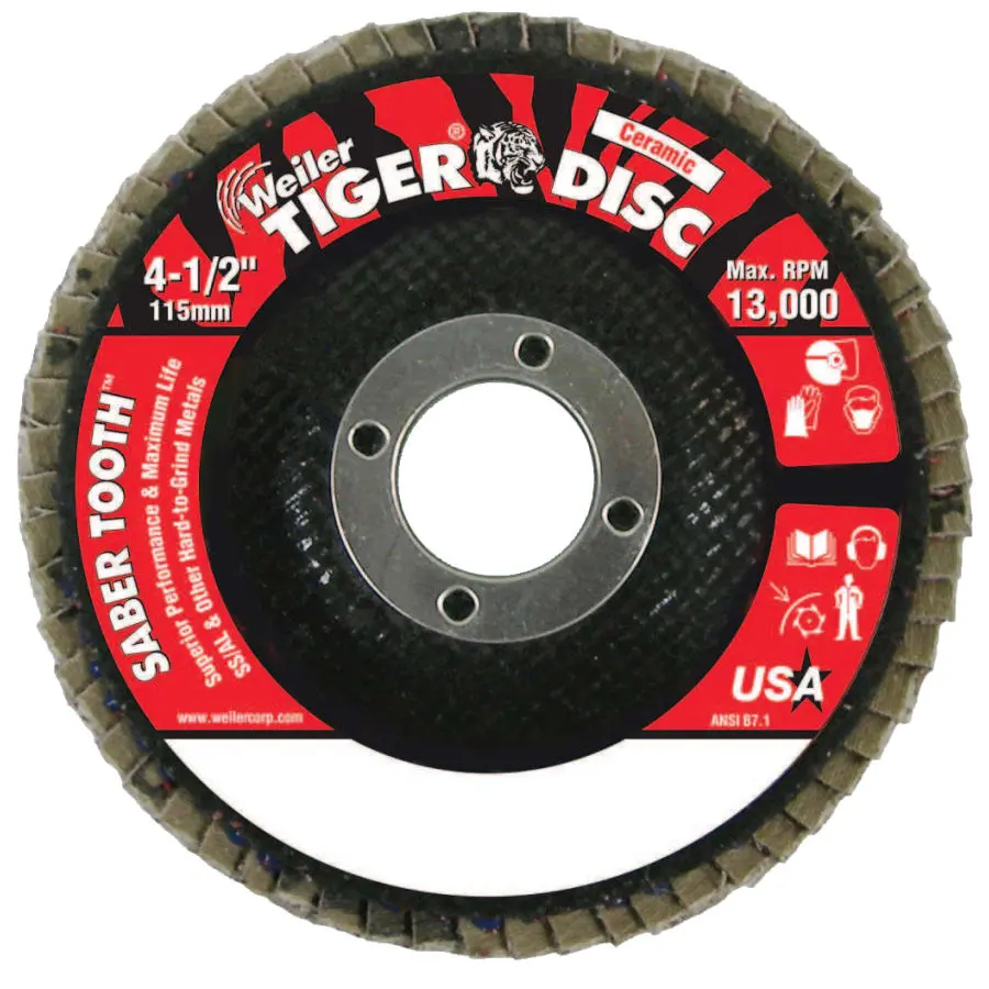 Weiler - Saber Tooth Ceramic Flap Discs, 4-1/2", 40 Grit, 7/8" Arbor, 13,000 Rpm 1