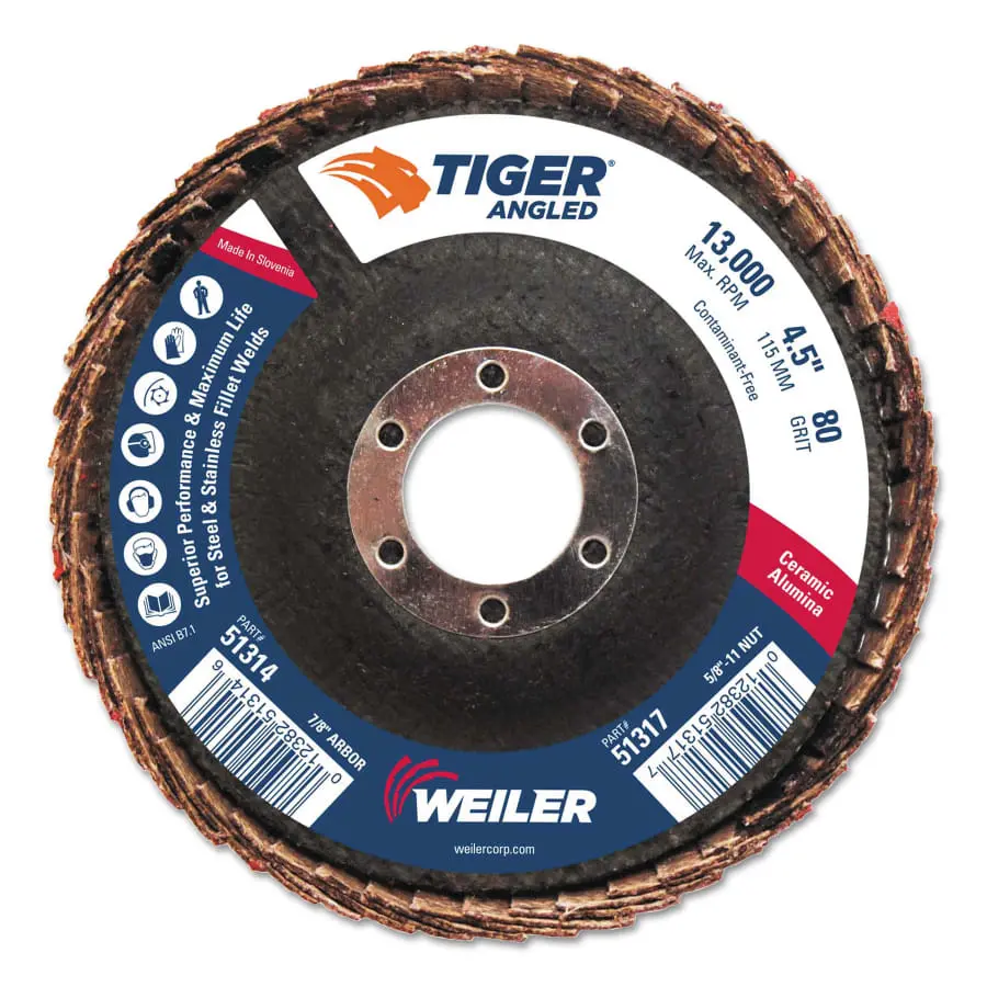 Weiler - Tiger Angled Flap Disc, 7/8", 80 Grit 1