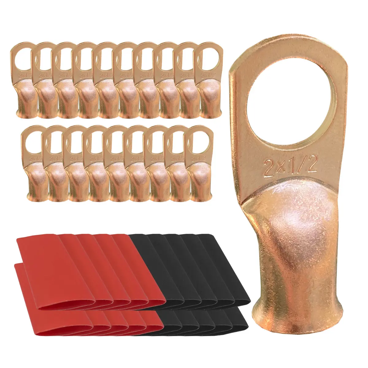 Battery Lugs, Copper Wire Lugs, Heavy Duty Battery Cable Ends, Tubular Ring Terminals, Awg Crimp Wire Ring Lugs, Battery Terminal Connectors With 3:1 Heat Shrink Tubing 38