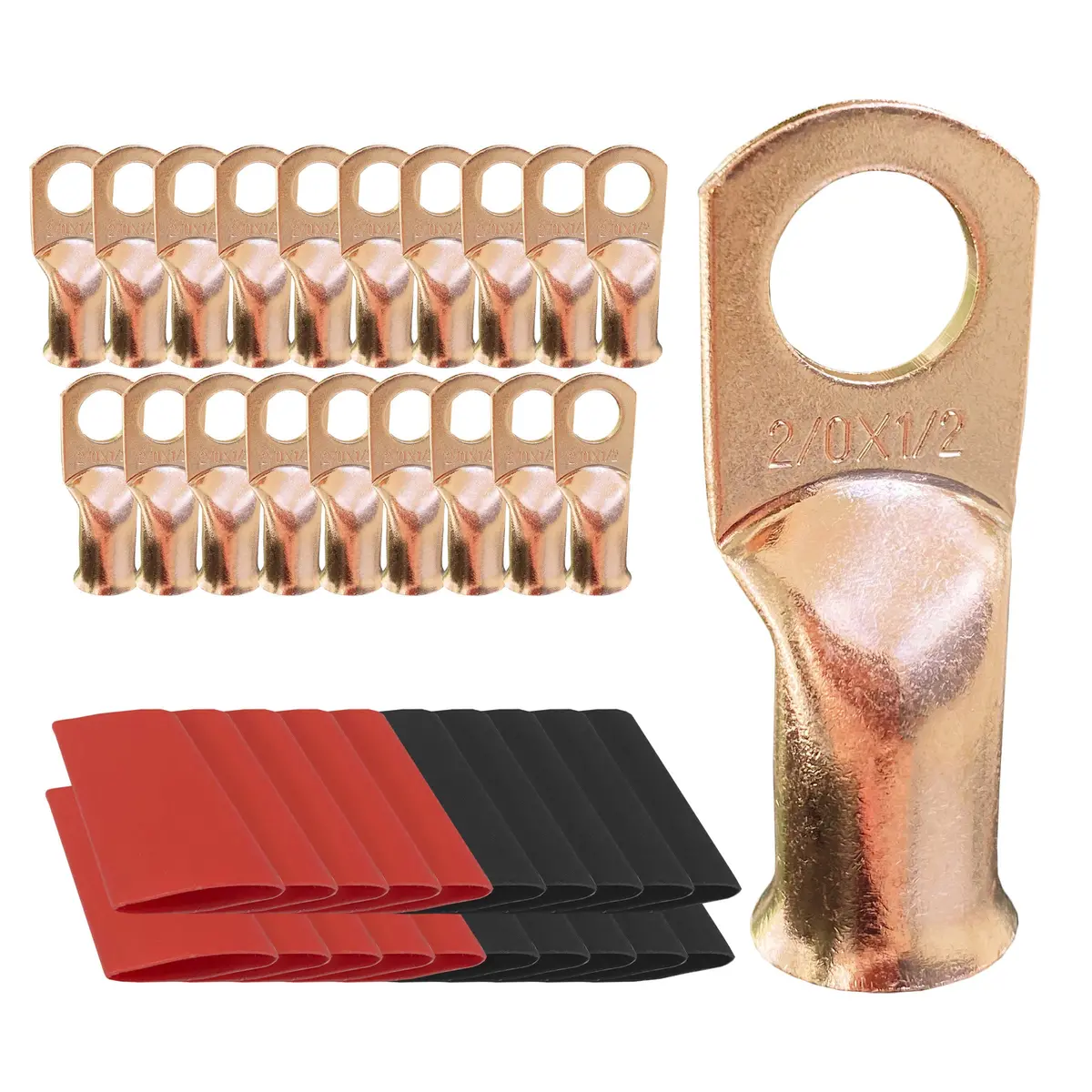 Battery Lugs, Copper Wire Lugs, Heavy Duty Battery Cable Ends, Tubular Ring Terminals, Awg Crimp Wire Ring Lugs, Battery Terminal Connectors With 3:1 Heat Shrink Tubing 62