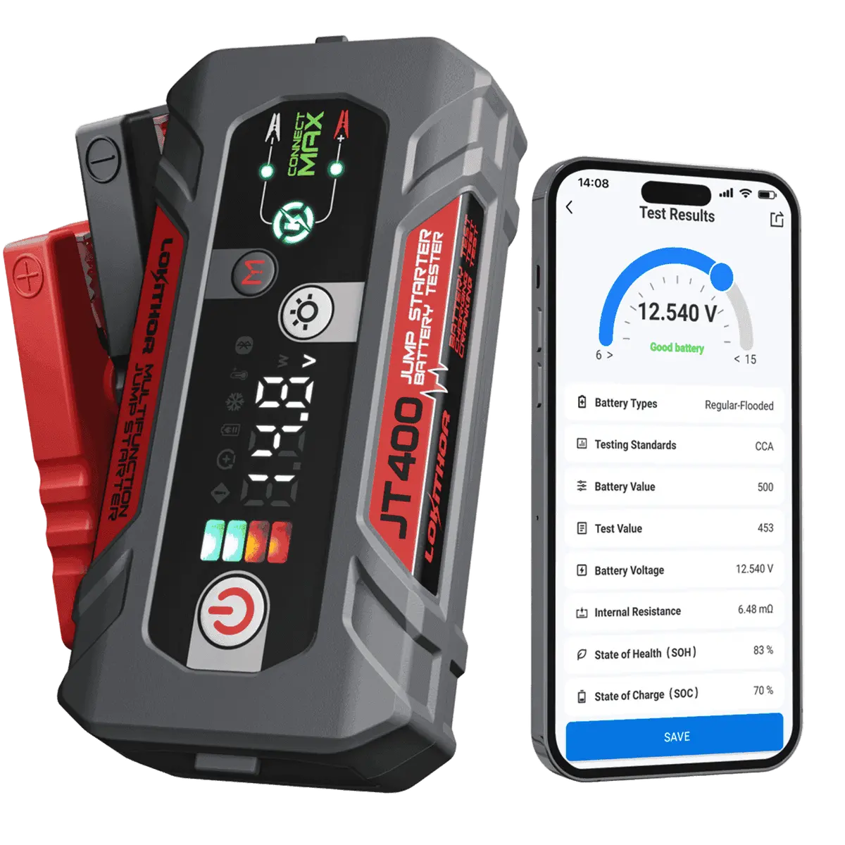 Lokithor Jt400 100-2000 Cca Bluetooth Car Battery Tester Jump Starter 2500 Amps 1
