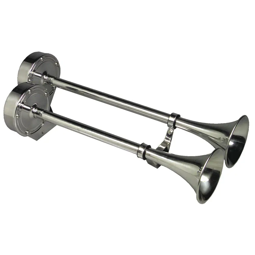 Schmitt Marine Deluxe All-Stainless Dual Trumpet Horn - 24V [12428] 1