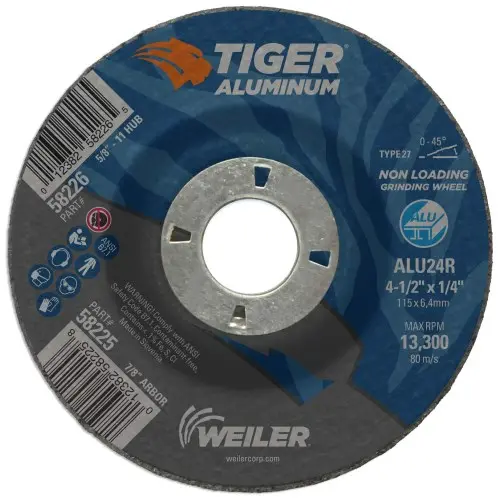 Weiler - 4-1/2" X 1/4" Tiger Aluminum Type 27 Grinding Wheel Alu24r 7/8 A.H. 1