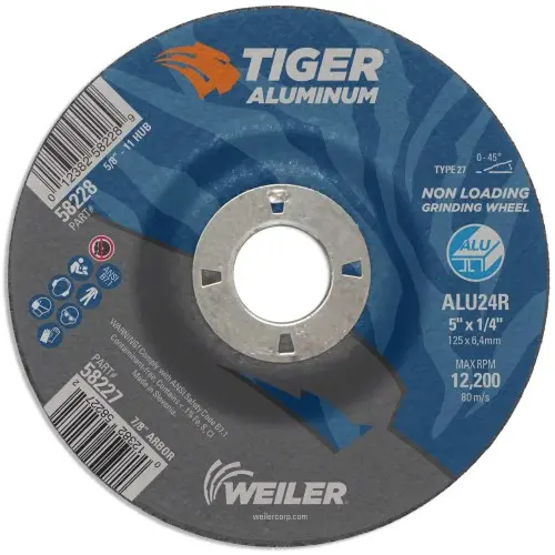 Weiler - 5" X 1/4" Tiger Aluminum Type 27 Grinding Wheel Alu24r 7/8 A.H. 1