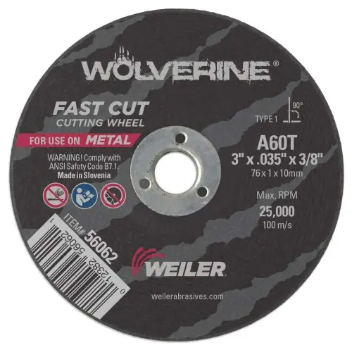Weiler - 3" X .035" Wolverine Type 1 Cut-Off Wheel, A60t, 3/8" A.H. 1