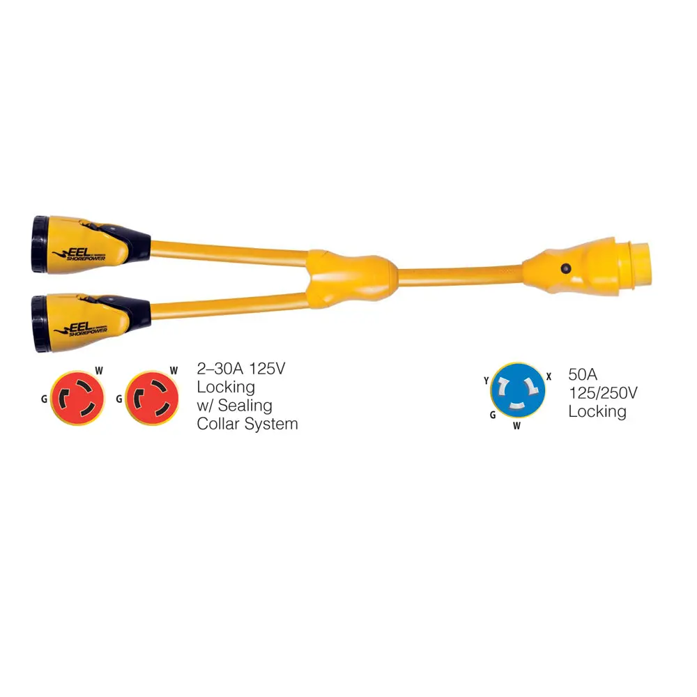 Marinco Y504-2-30 Eel (2)-30A-125V Female To (1)50A-125/250V Male "Y" Adapter - Yellow [Y504-2-30] 1