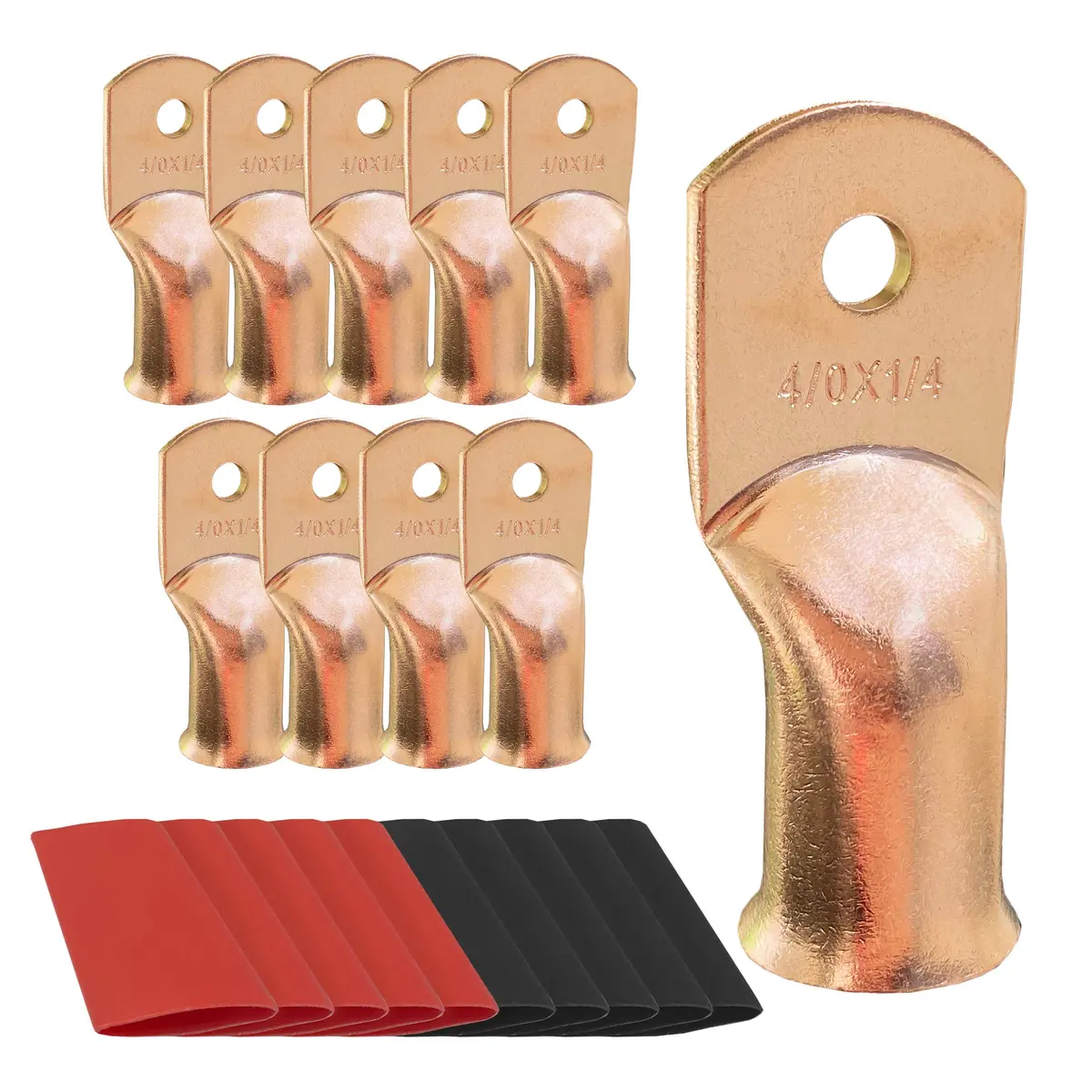 Battery Lugs, Copper Wire Lugs, Heavy Duty Battery Cable Ends, Tubular Ring Terminals, Awg Crimp Wire Ring Lugs, Battery Terminal Connectors With 3:1 Heat Shrink Tubing 71