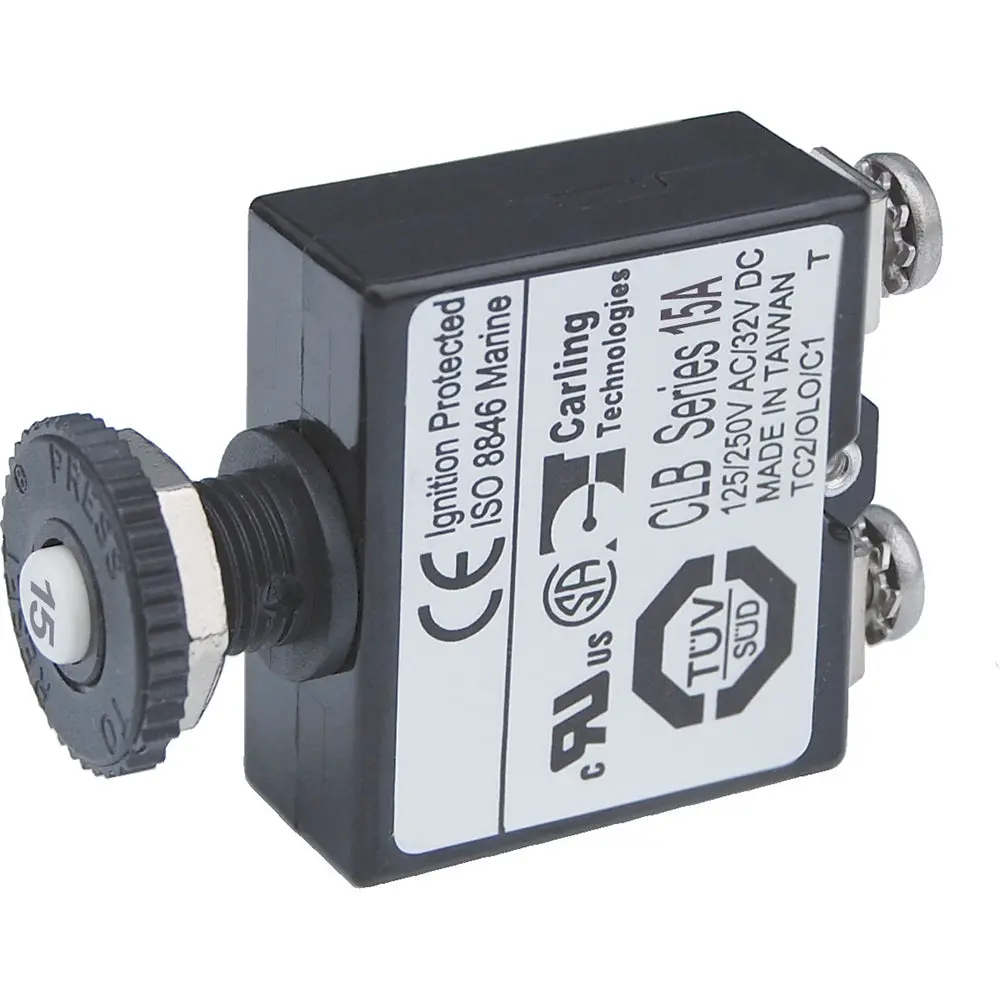 Blue Sea Push Button Reset Only Screw Terminal Circuit Breaker - 15 Amps [2133] 1