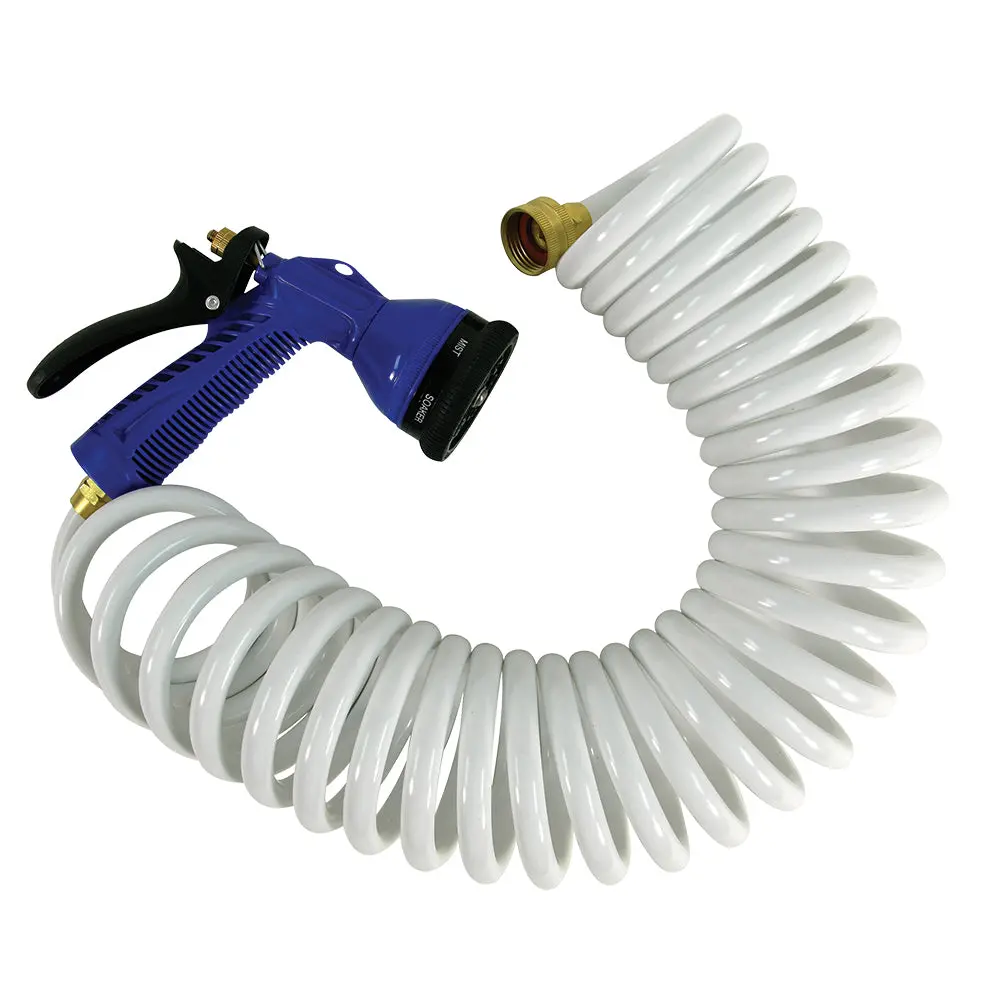 Whitecap 15 White Coiled Hose W/Adjustable Nozzle [P-0440] 1