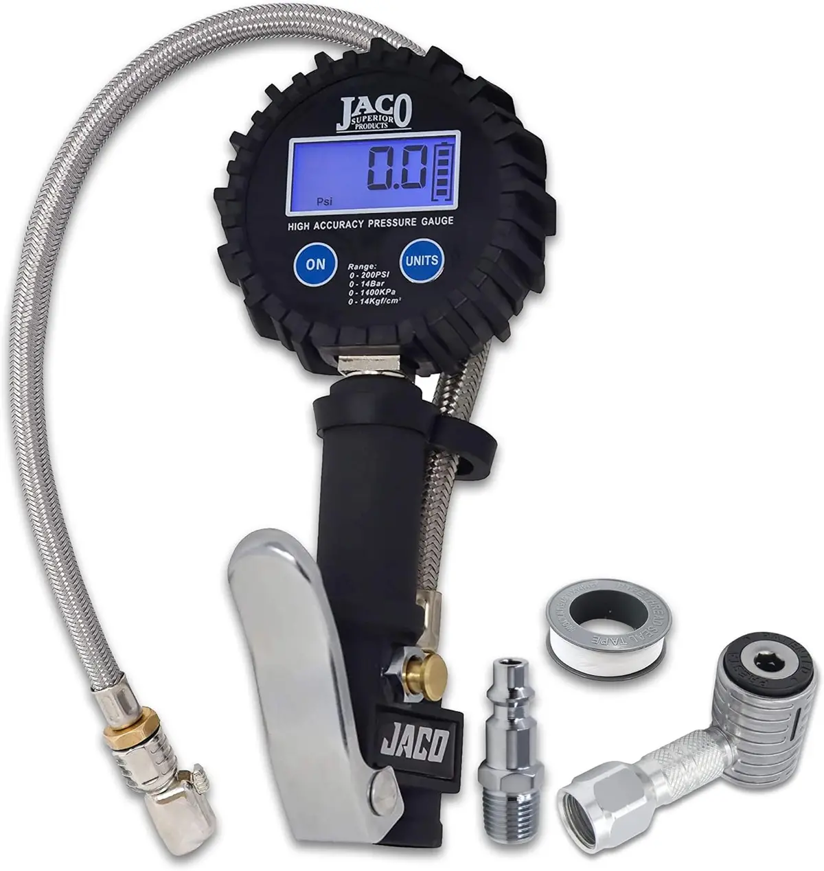 Flowpro® Bike Tire Inflator With Gauge - 200 Psi | With Lock-On Presta + Schrader Air Chucks (Bundle) 1
