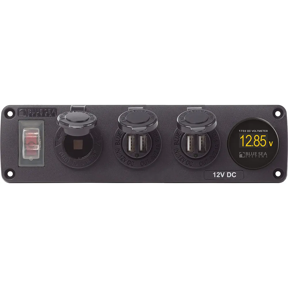 Blue Sea 4368 Water Resistant Usb Accessory Panel - 12V Socket, 2X 2.1A Dual Usb Chargers, Mini Voltmeter [4368] 1