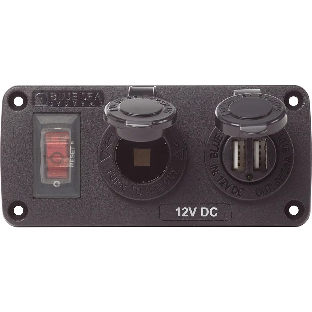 Blue Sea 4363 Water Resistant Usb Accessory Panels - 15A Circuit Breaker, 12V Socket, 2.1A Dual Usb Charger [4363] 1