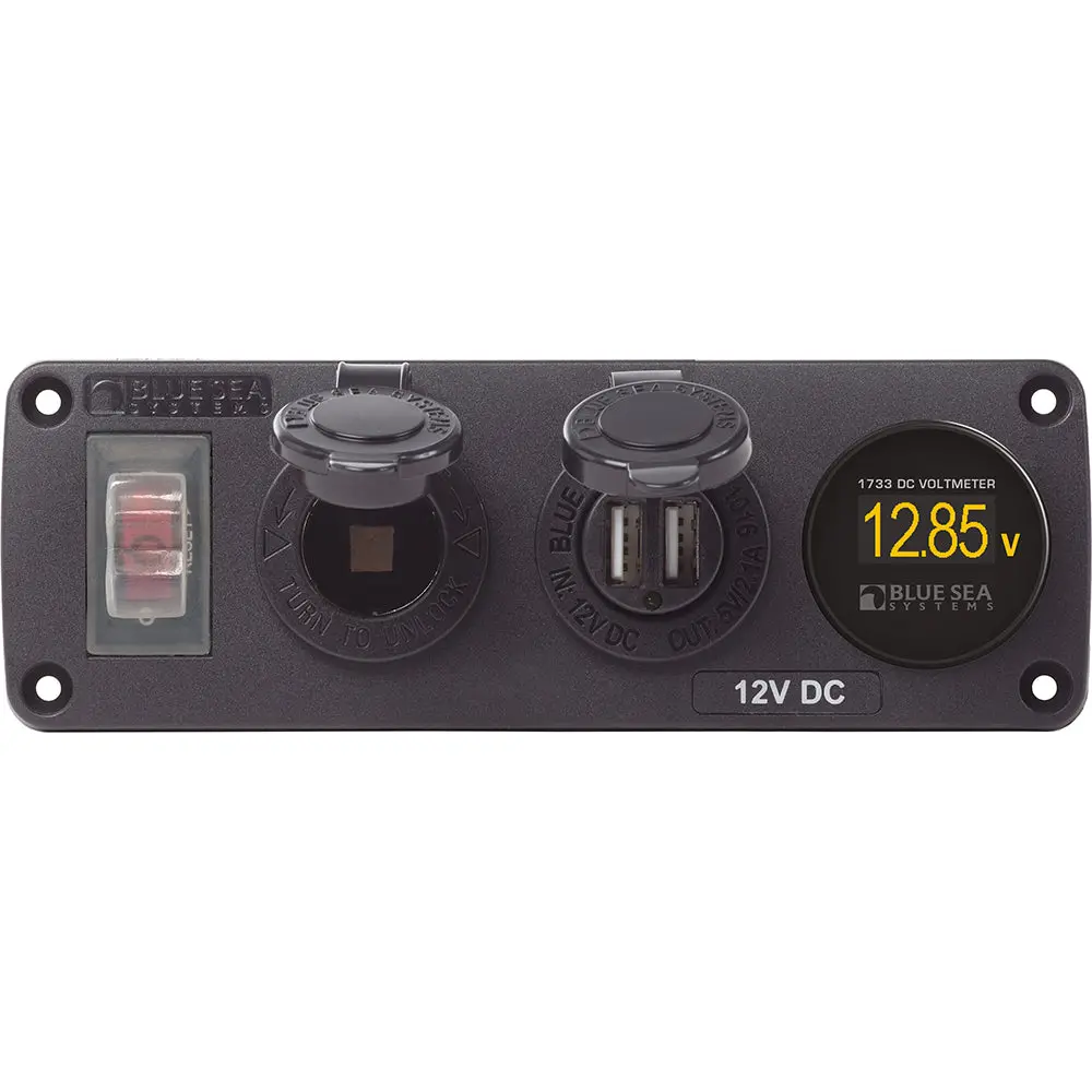 Blue Sea 4366 Water Resistant Usb Accessory Panel - Circuit Breaker, 12V Socket, Dual Usb Charger, Mini Voltmeter [4366] 1
