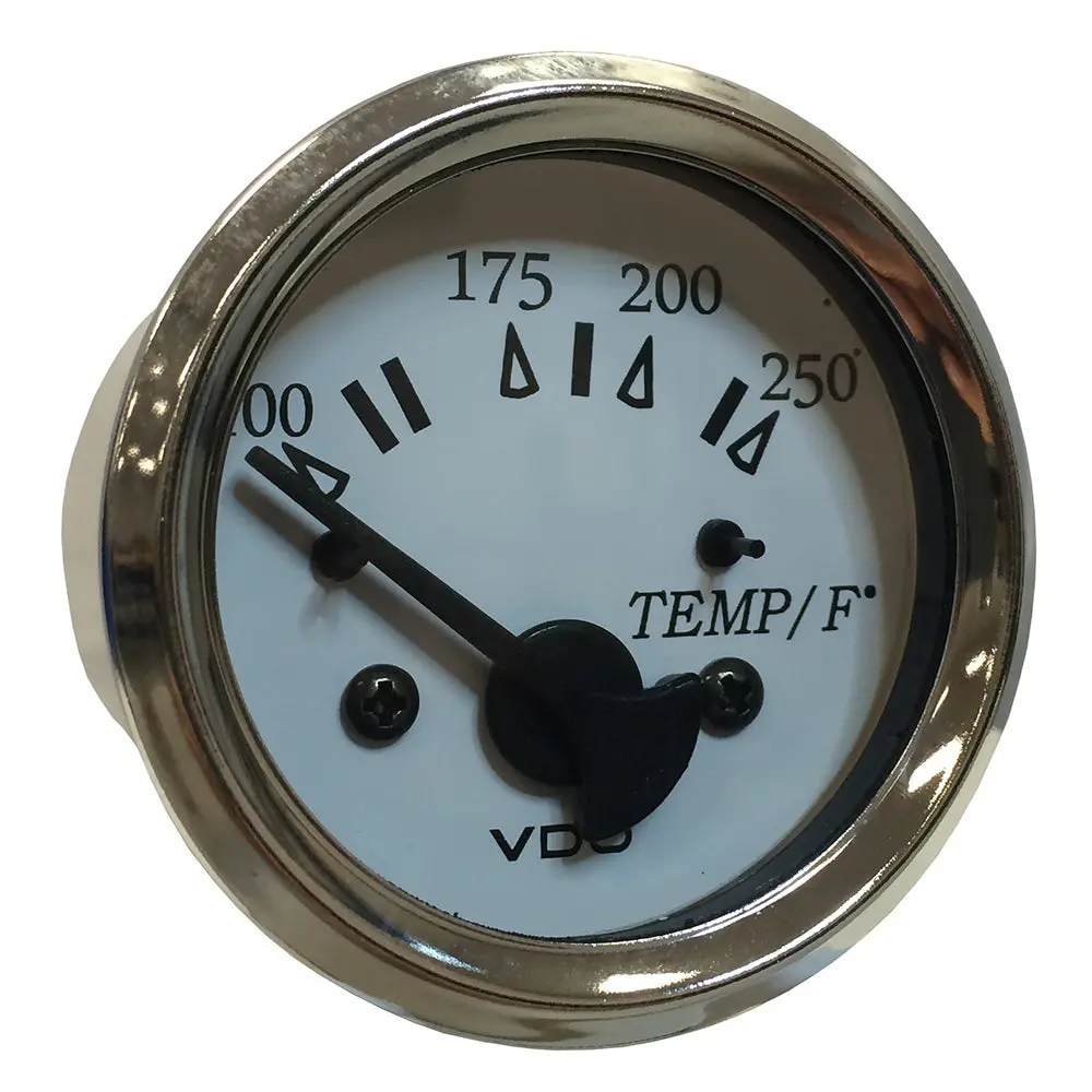 Vdo Cockpit Marine 52Mm (2-1/16") Water Temp. Gauge - 0-250F - White Dial/Chrome Bezel [310-15277] 1