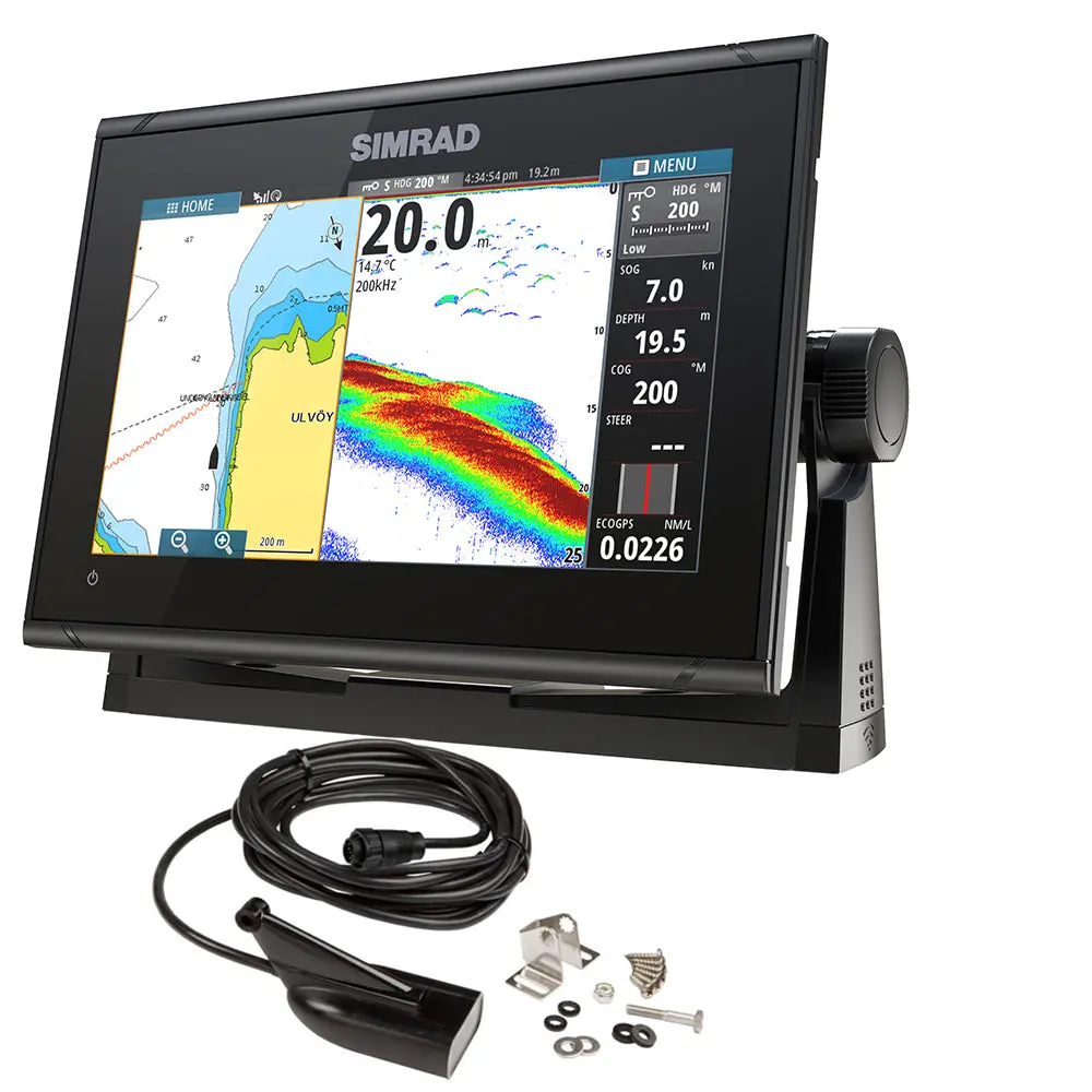 Simrad Go9 Xse Chartplotter/Fishfinder W/Med/Hi Downscan Transom Mount Transducer  C-Map Discover Chart [000-13211-002] 1