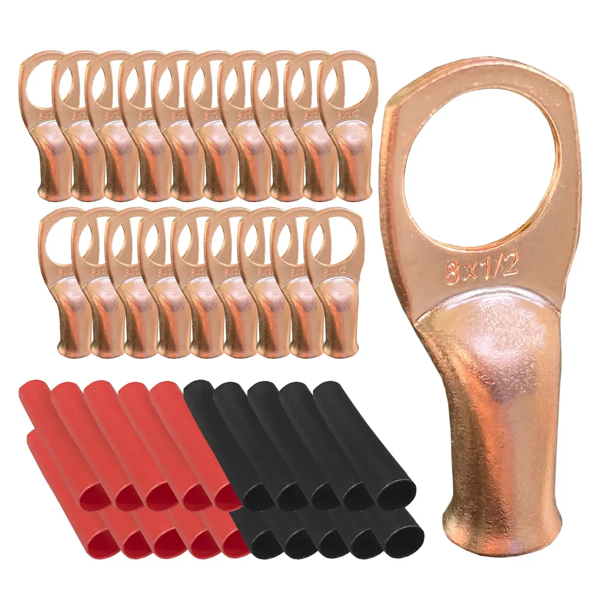 Battery Lugs, Copper Wire Lugs, Heavy Duty Battery Cable Ends, Tubular Ring Terminals, Awg Crimp Wire Ring Lugs, Battery Terminal Connectors With 3:1 Heat Shrink Tubing 12