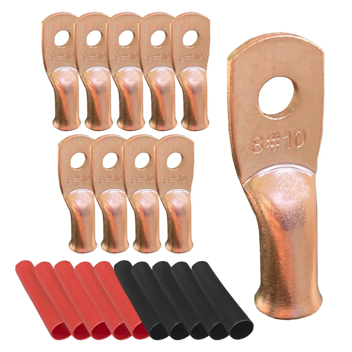 Battery Lugs, Copper Wire Lugs, Heavy Duty Battery Cable Ends, Tubular Ring Terminals, Awg Crimp Wire Ring Lugs, Battery Terminal Connectors With 3:1 Heat Shrink Tubing 3