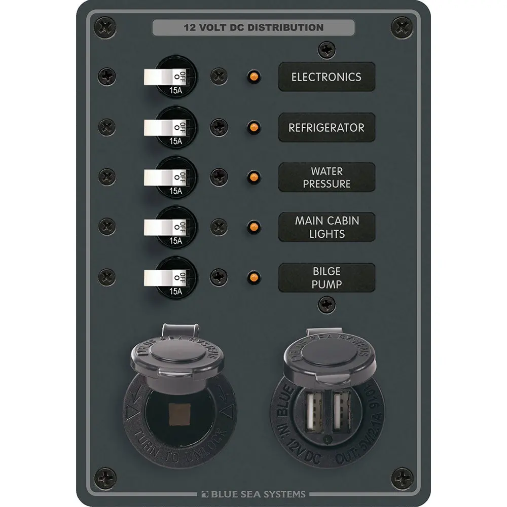 Blue Sea 8120 - 5 Position 12V Panel W/Dual Usb  12V Socket [8120] 1