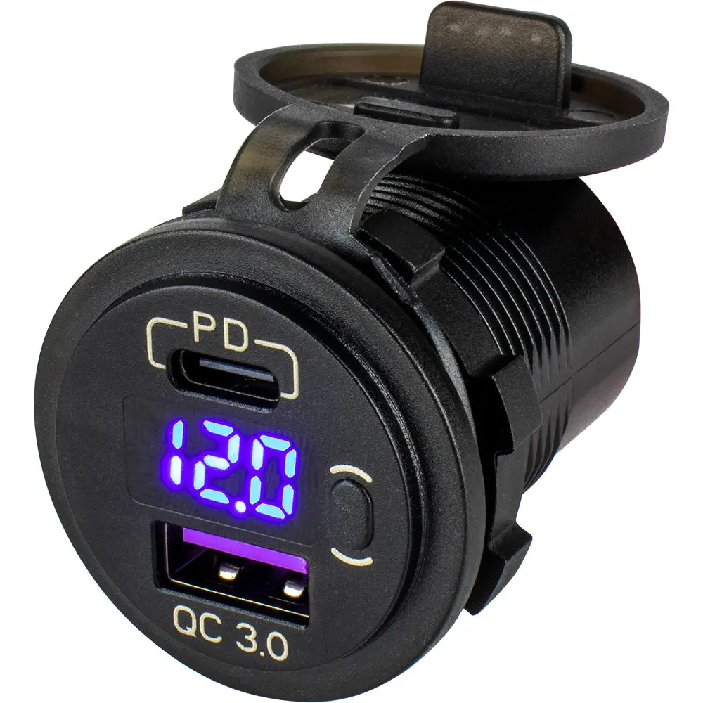 Sea-Dog Round Usb  Usb-C Power Socket W/Hidden Voltmeter [426518-1] 1