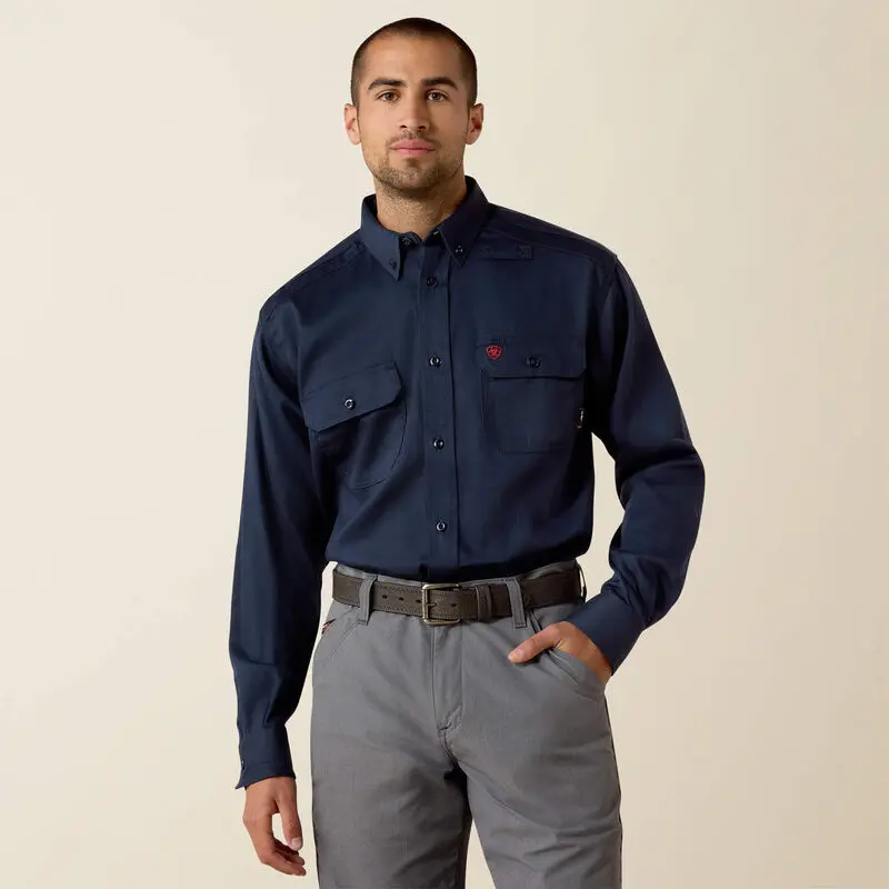 Ariat Mens Fr Solid Long Work Shirt Navy 1