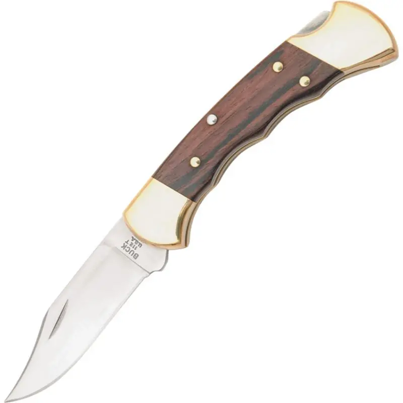 Buck - Ranger Finger Grooved Folding Hunter Style Lockback 3" Blade, Ebony Wood Handles, Brass Bolsters 1