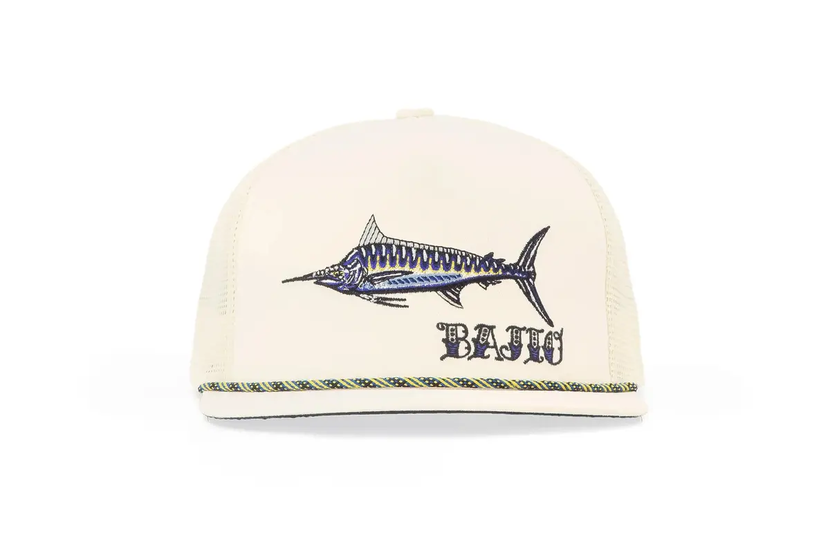Bajio Black Marlin Flat Brim Twill Trucker 1
