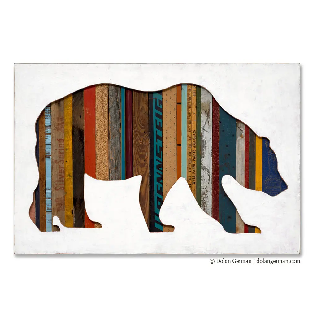 Walking Bear Silhouette Original Mixed Media Wall Art 1