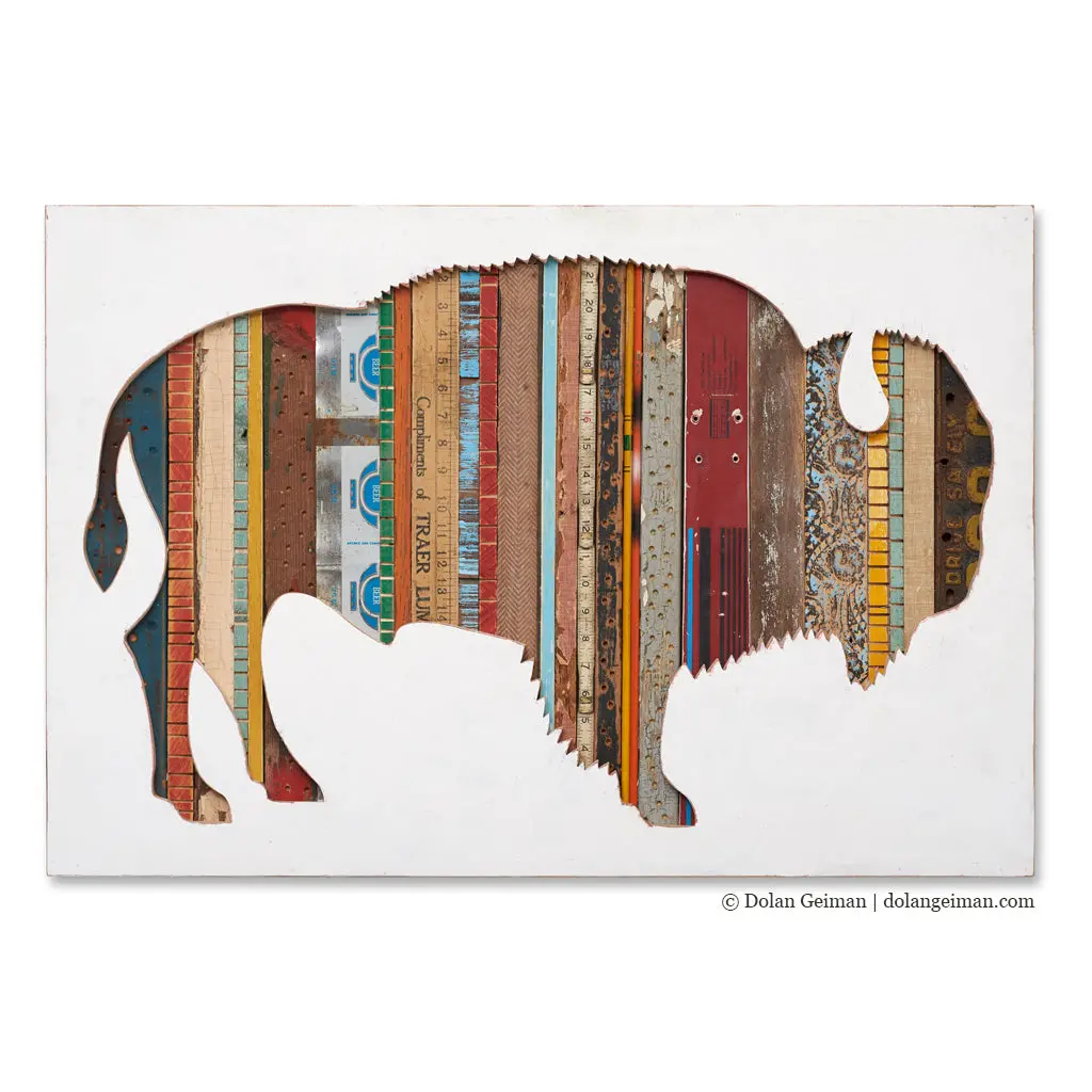 American Bison Silhouette Original Mixed Media Wall Art 1