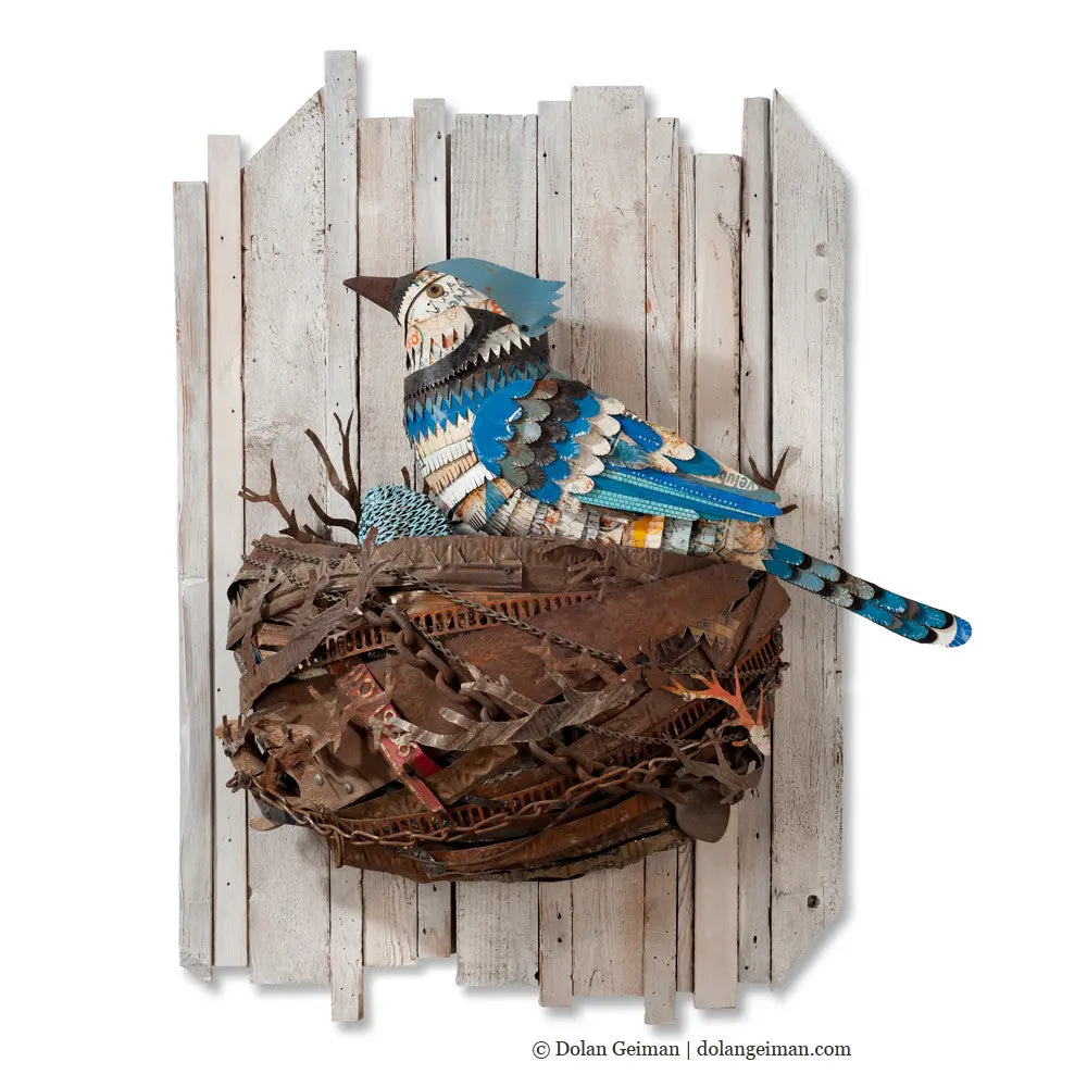 Blue Jay In Nest Original Metal Wall Sculpture 1