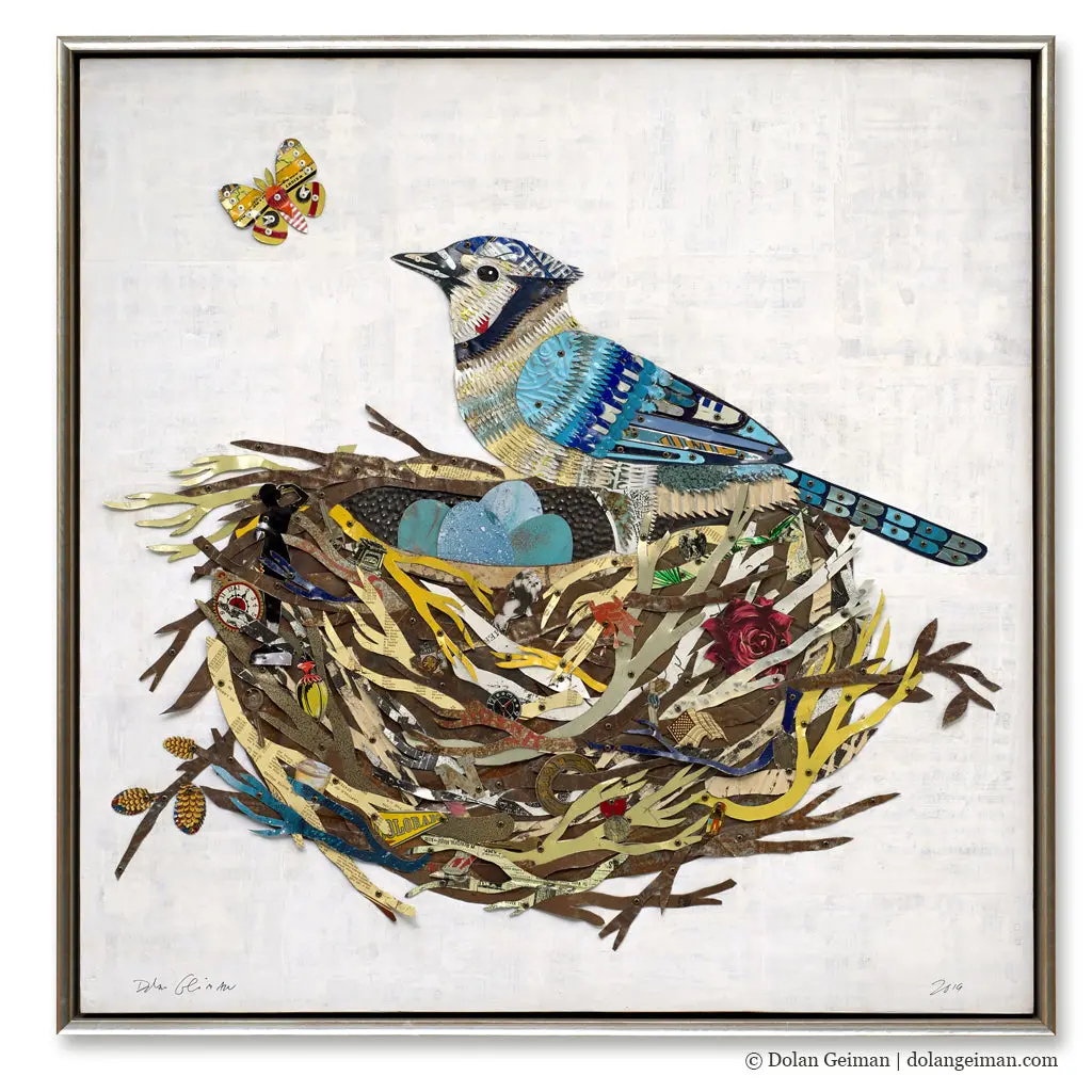 Blue Jay In The Nest Original Mixed Media Wall Sculpture 1