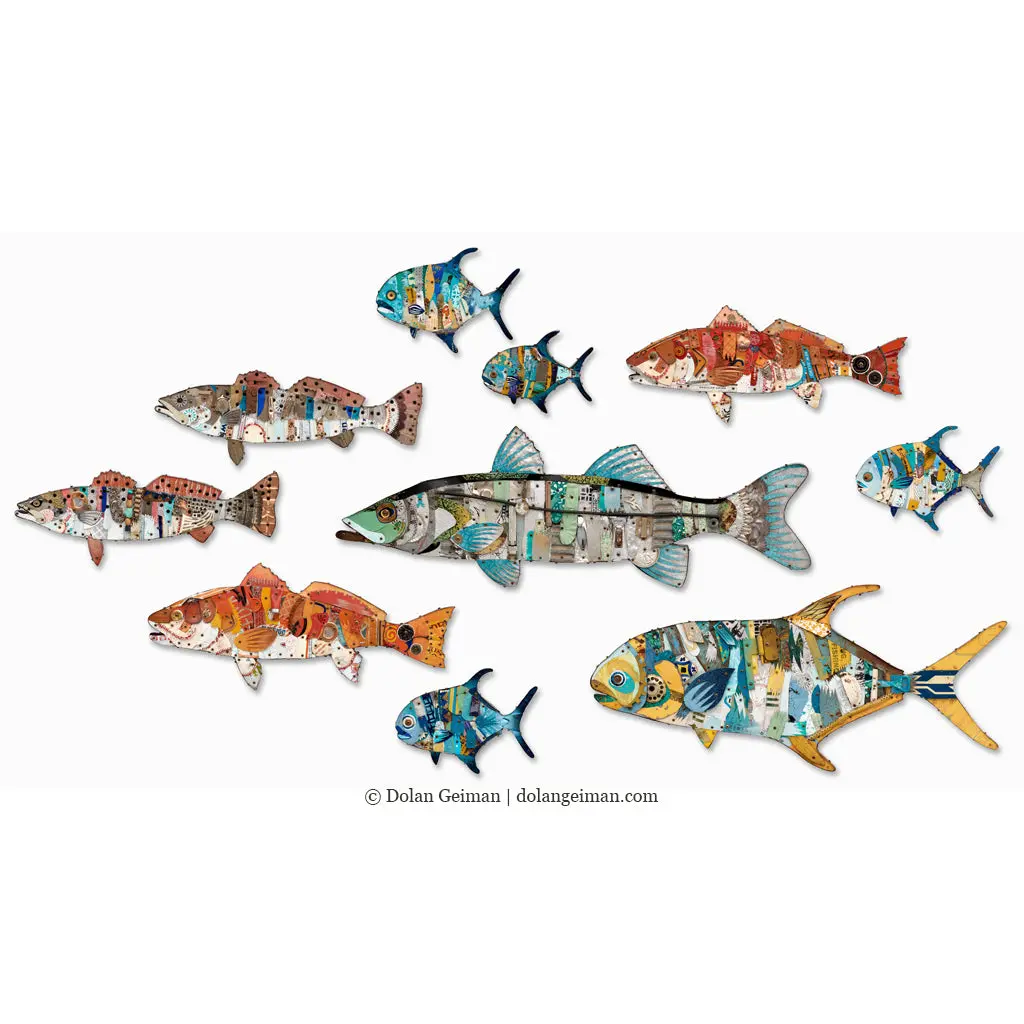 Custom Saltwater Fish Installation Original Metal Wall Sculpture 1