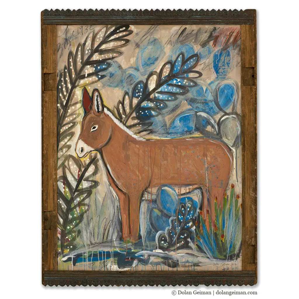 Burro In Desert Original Mixed Media Painting 1