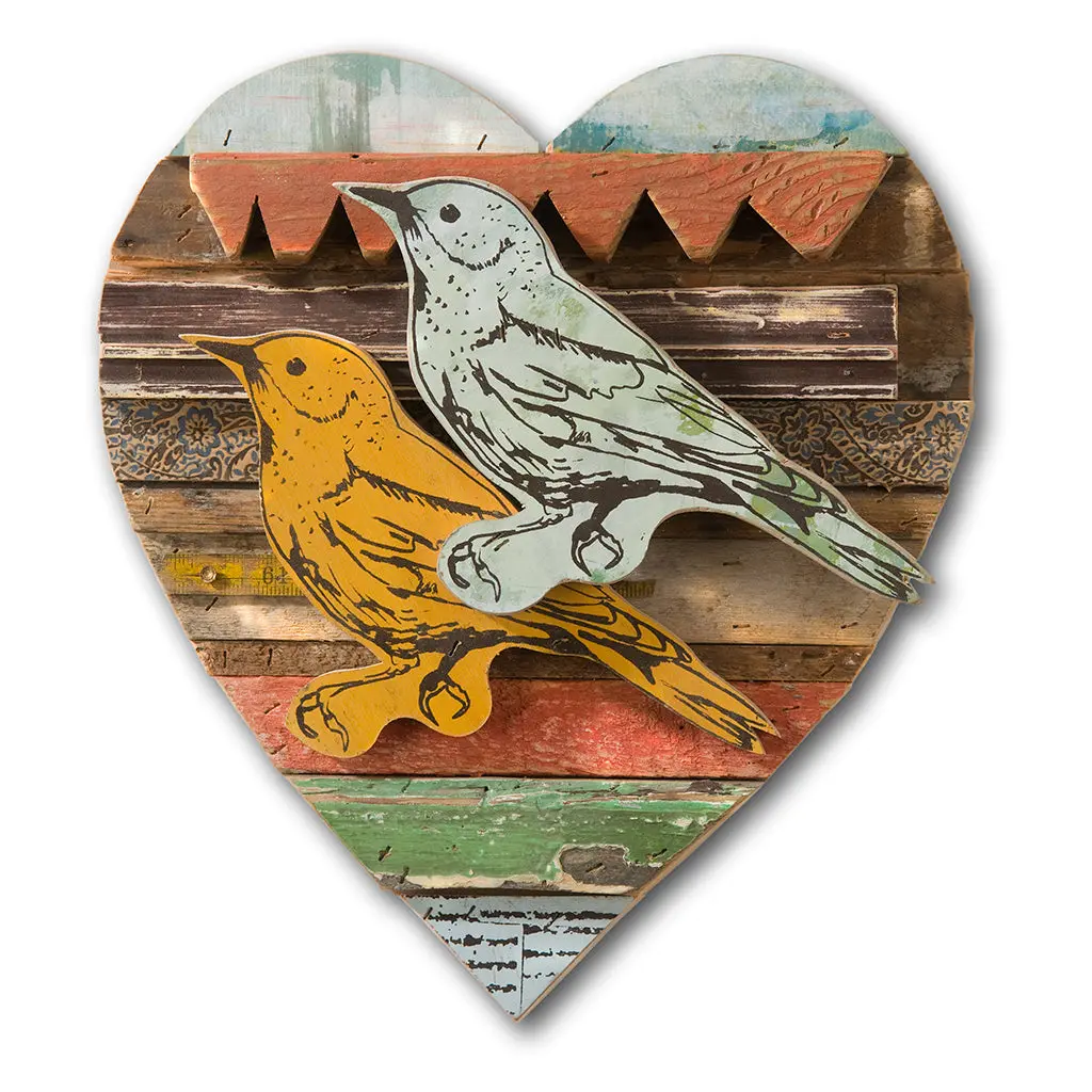 Rescued Wood Construction (Lovebird) Original Mixed Media Wall Art 1