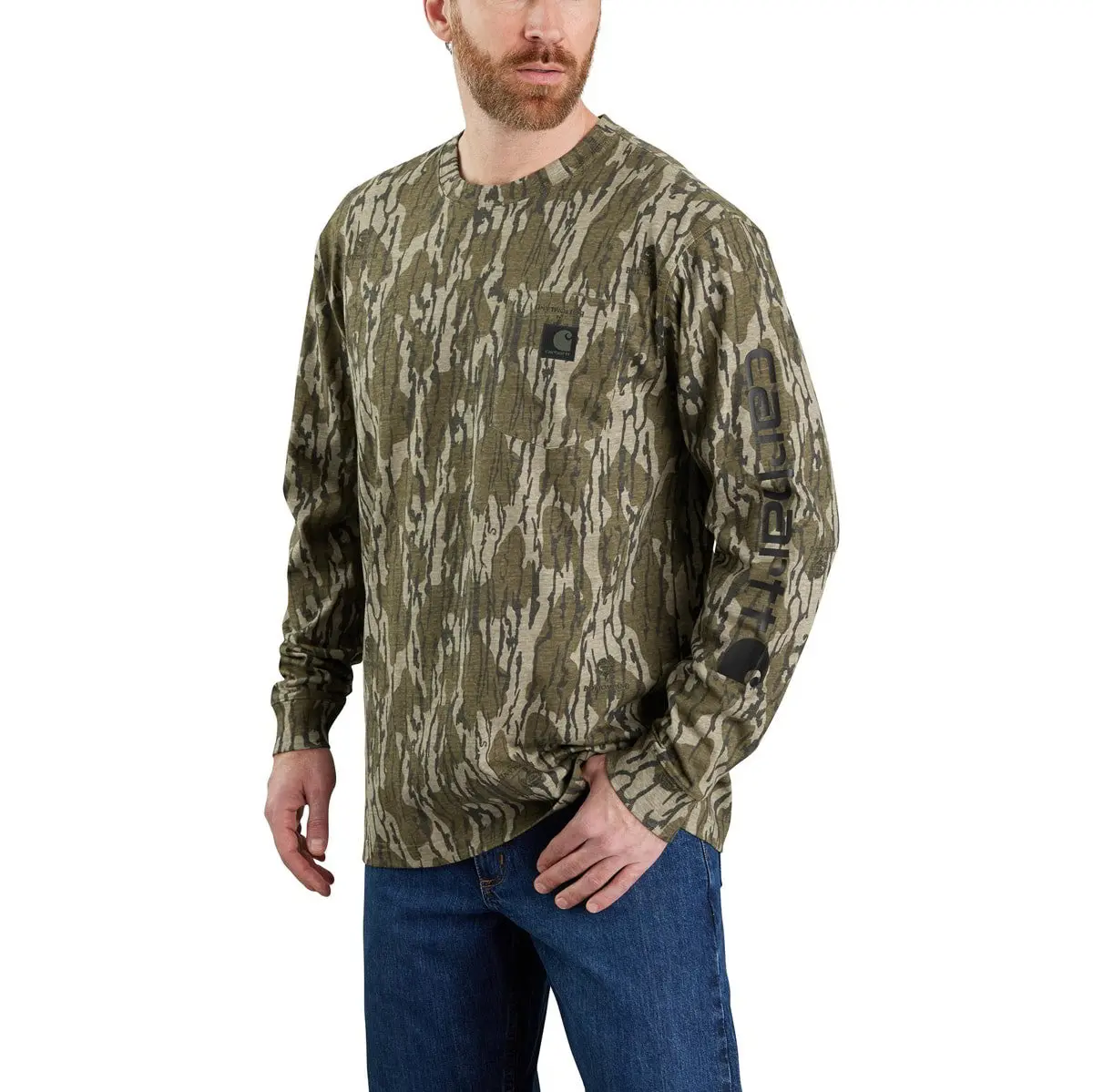 Carhartt Loose Fit Heavyweight Long Sleeve Pocket Camo Logo Graphic Shirt 1