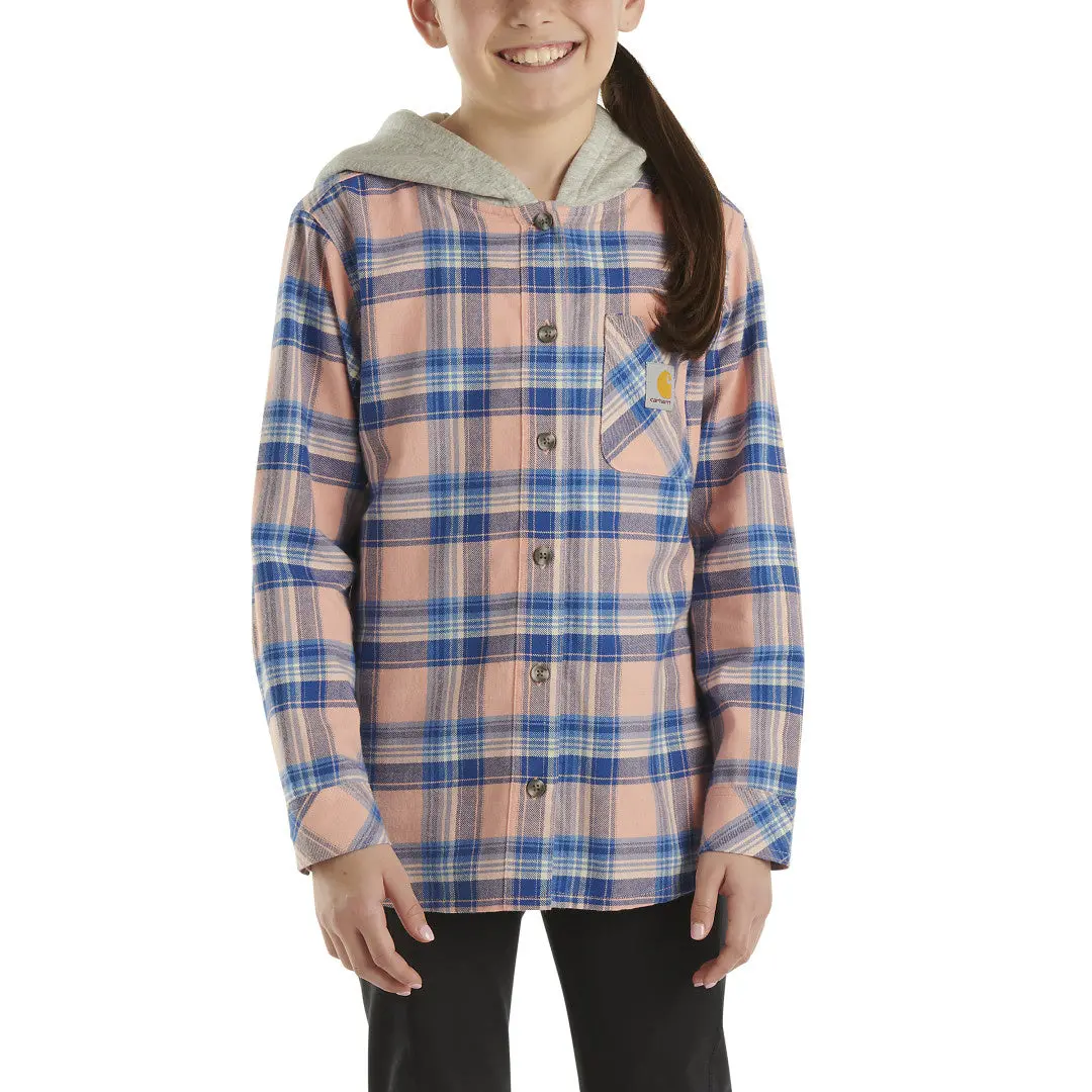 Carhartt Kids Girl's Long-Sleeve Flannel Button-Front Hooded Shirt 1