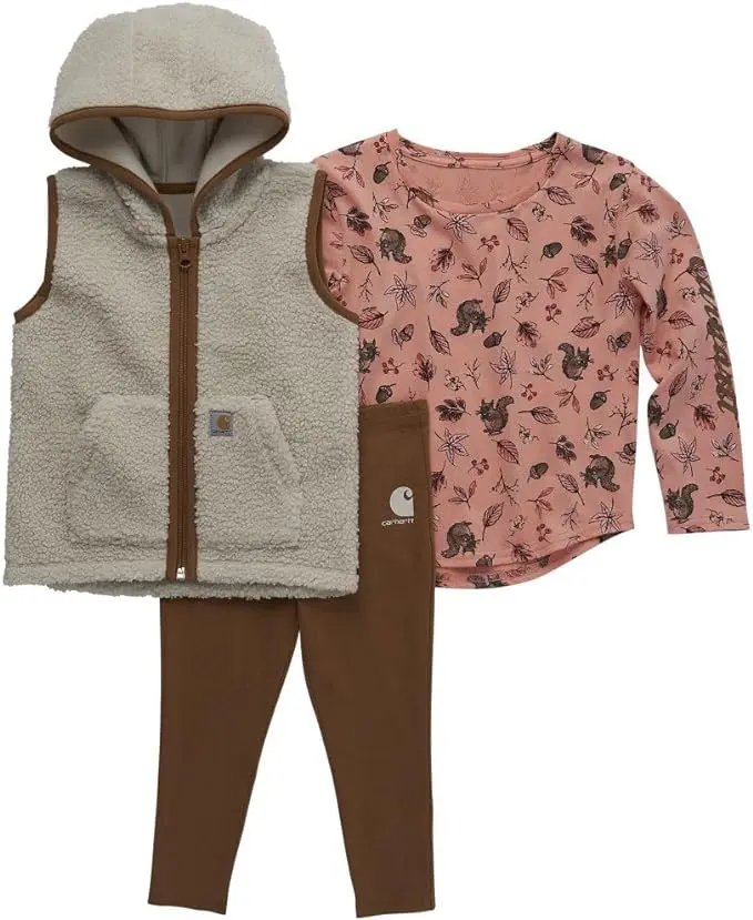 Carhartt Kids Girl's 3 Piece Sherpa Vest, Shirt And Pant Set 1