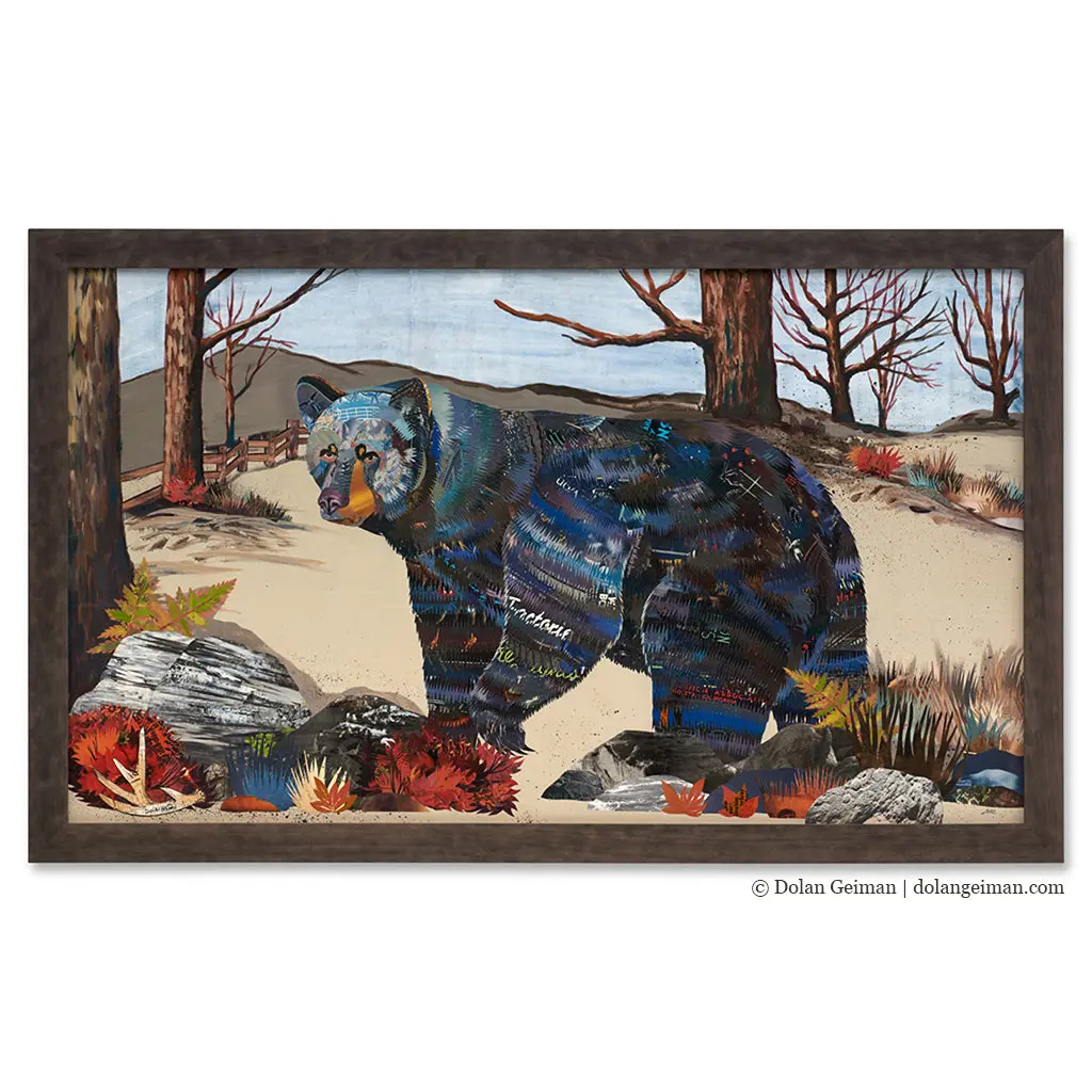 Custom Bear In East Coast Landscape Original Paper Collage 1